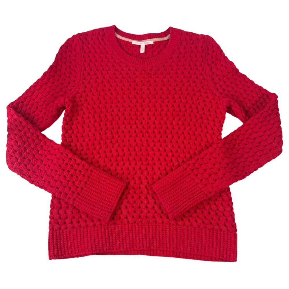 Victoria's Secret Womens Red 100% Cotton Open Pointelle Knit Sweater Small S/P